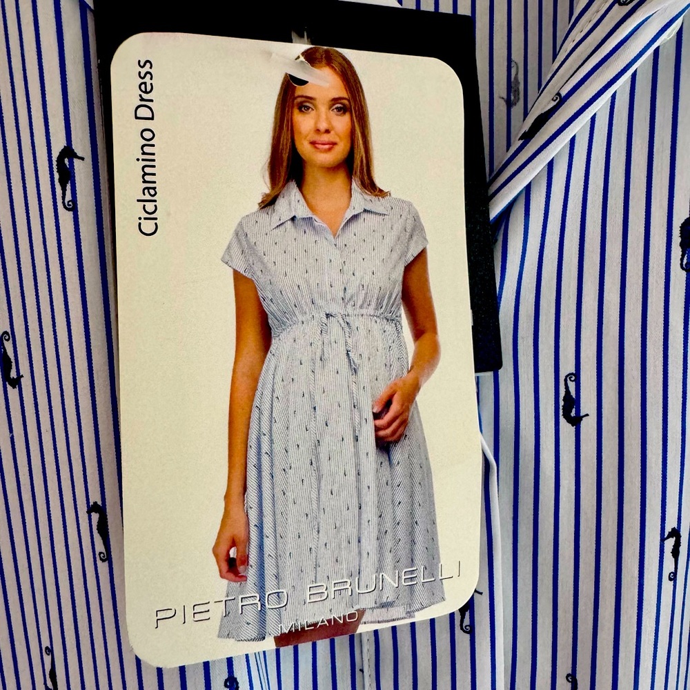 Pietro Brunelli MATERNITY Blue and White Buttoned Tie Front Sundress